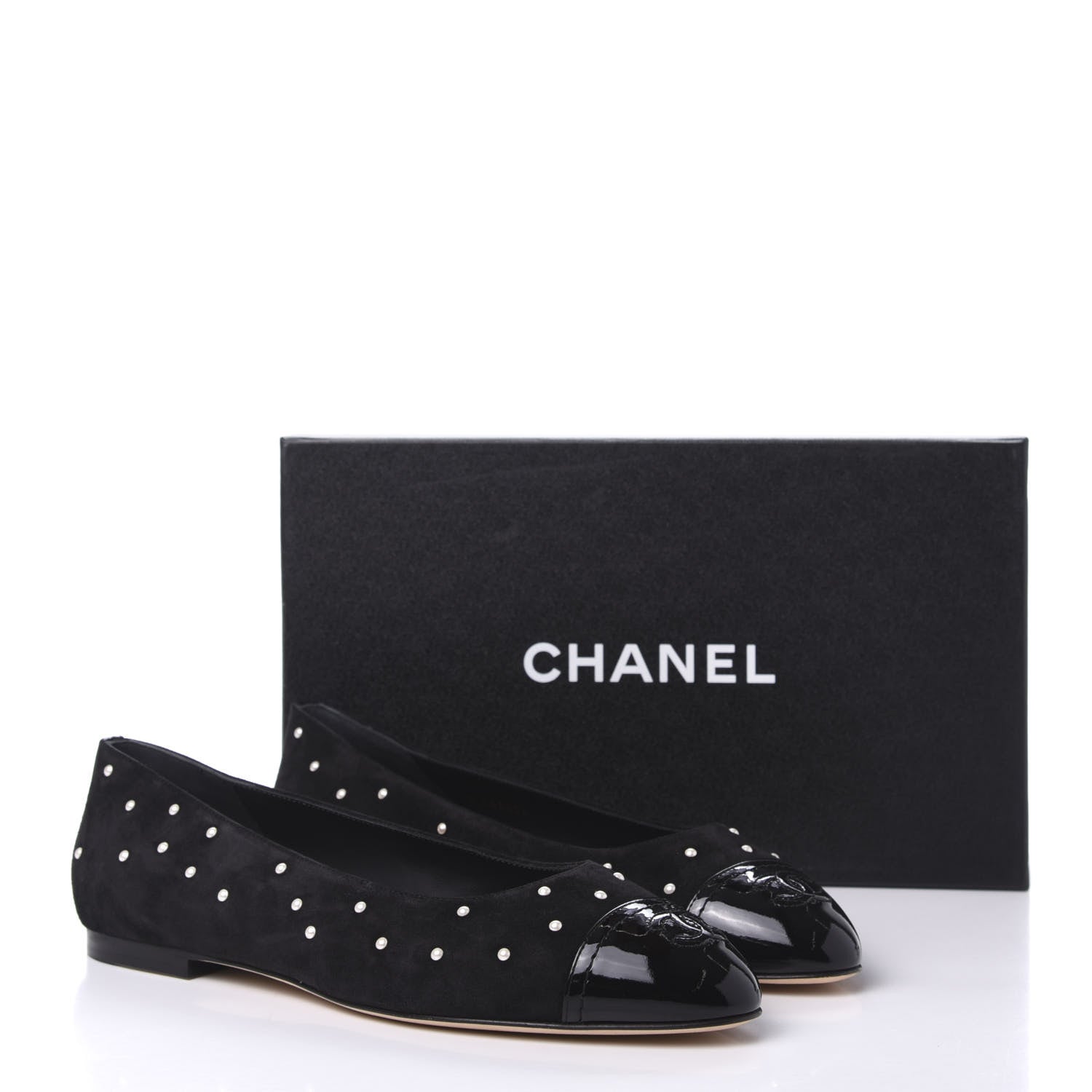 Chanel Suede Pearl Patent CC Cap Toe Ballerina Flats 40 Black 9 of 9