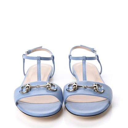 Gucci Calfskin Horsebit T-Strap Flat Sandals 35.5 Porcelain Light Blue 2 of 9