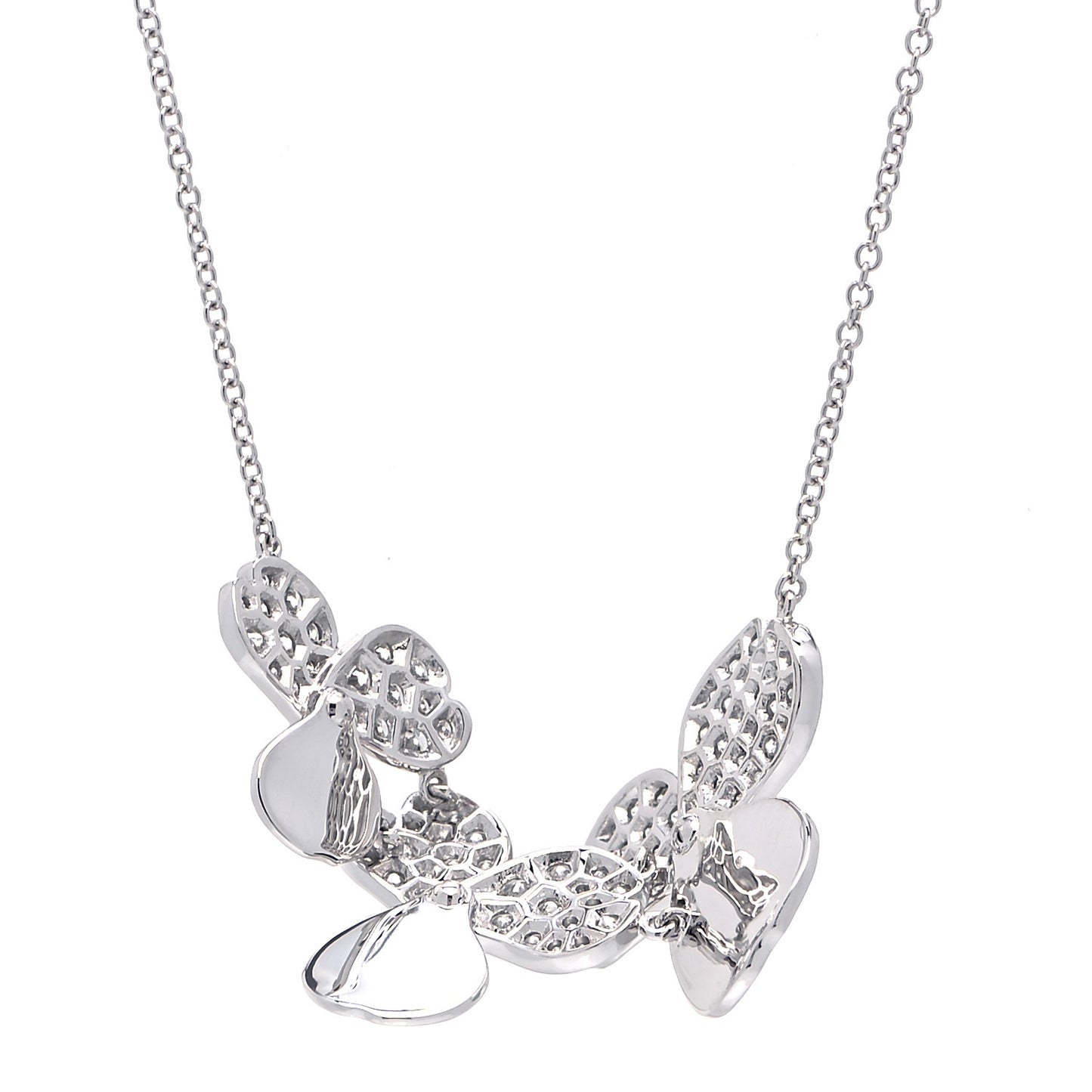 Platinum Diamond Mini Paper Flowers Cluster Pendant Necklace