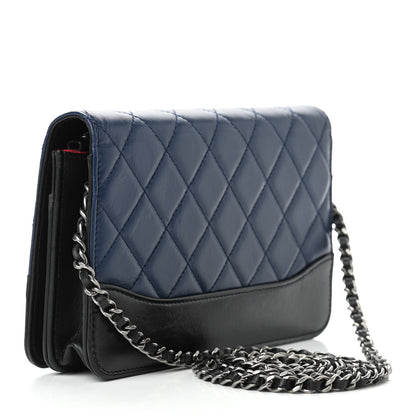 Chanel Aged Calfskin Quilted Gabrielle Wallet On Chain WOC Navy Black 3 of 12