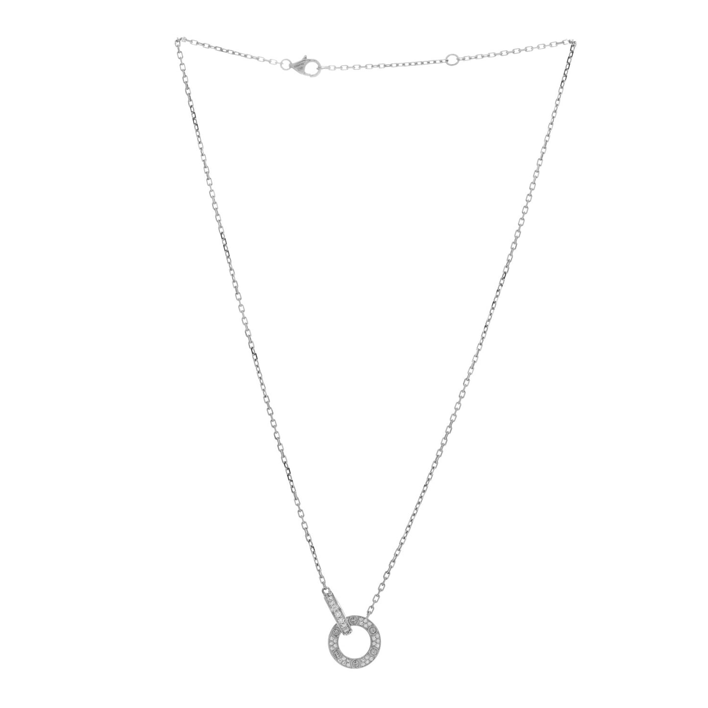 18K White Gold Diamond Interlocking LOVE Paved Necklace