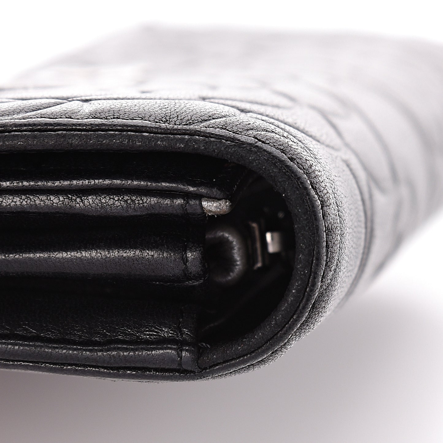 Lambskin Embossed Camellia Large Gusset Flap Wallet Black