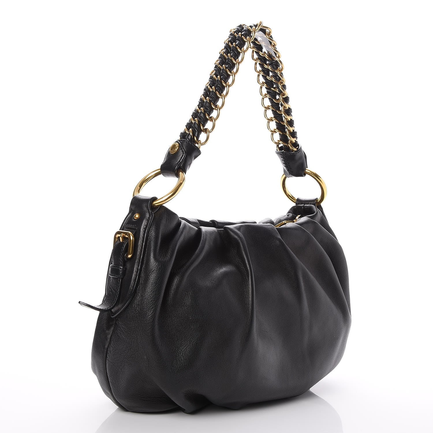 Prada Soft Calf Pleated Hobo Black 3 of 7