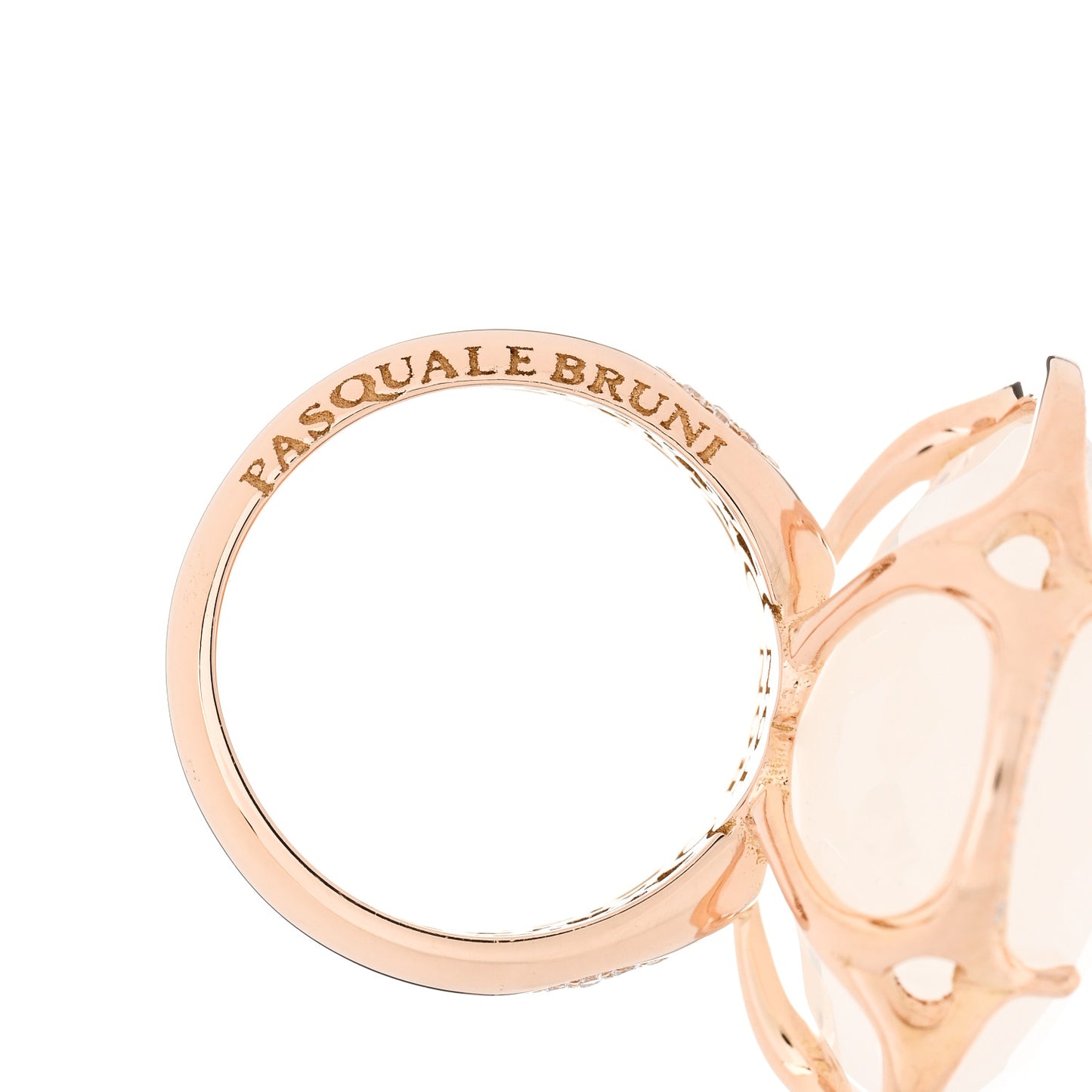 18K Rose Gold Diamond Milky Quartz 22mm Bon Ton Ring 53 6.5