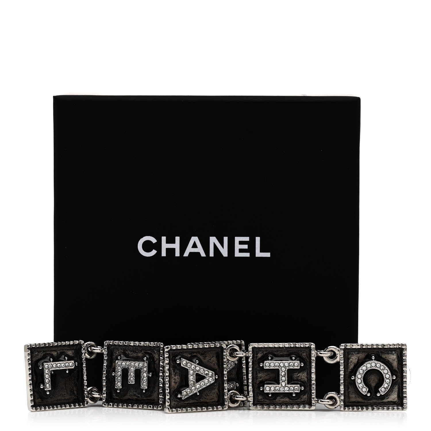 Chanel Metal Crystal Cha-Nel Logo Drop Earrings Silver 5 of 5