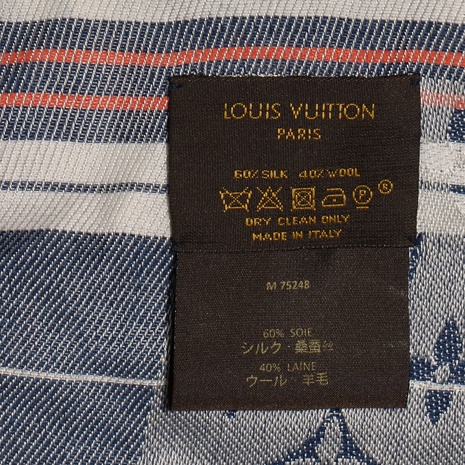 Louis Vuitton Silk Wool Monogram Mattress Stripes Shawl Blue Jean 5 of 5