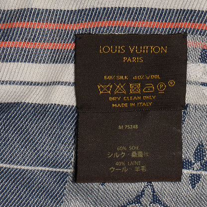 Louis Vuitton Silk Wool Monogram Mattress Stripes Shawl Blue Jean 5 of 5