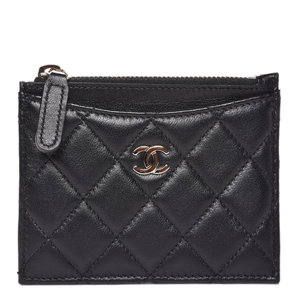 Chanel Lambskin Quilted Zip Card Holder Black 1 of 16