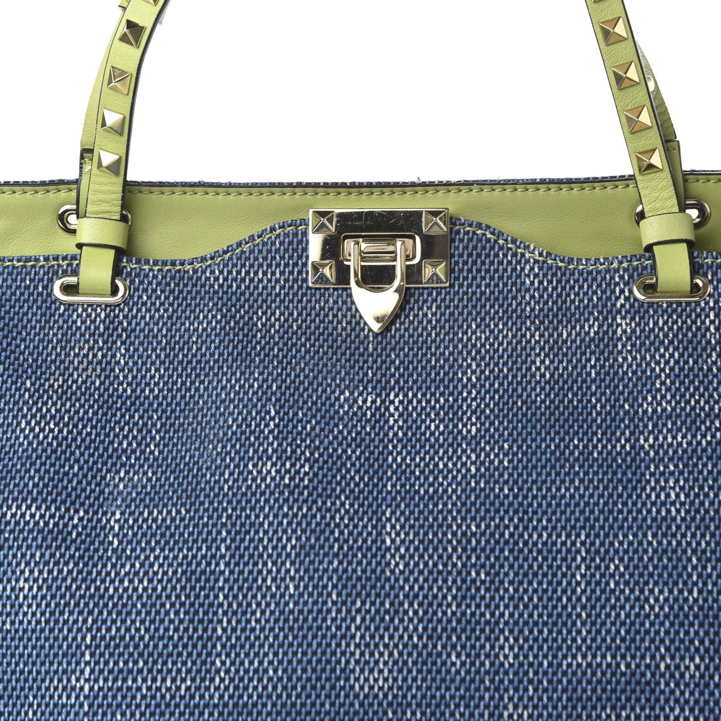 Denim Medium Rockstud Tote Blue Green