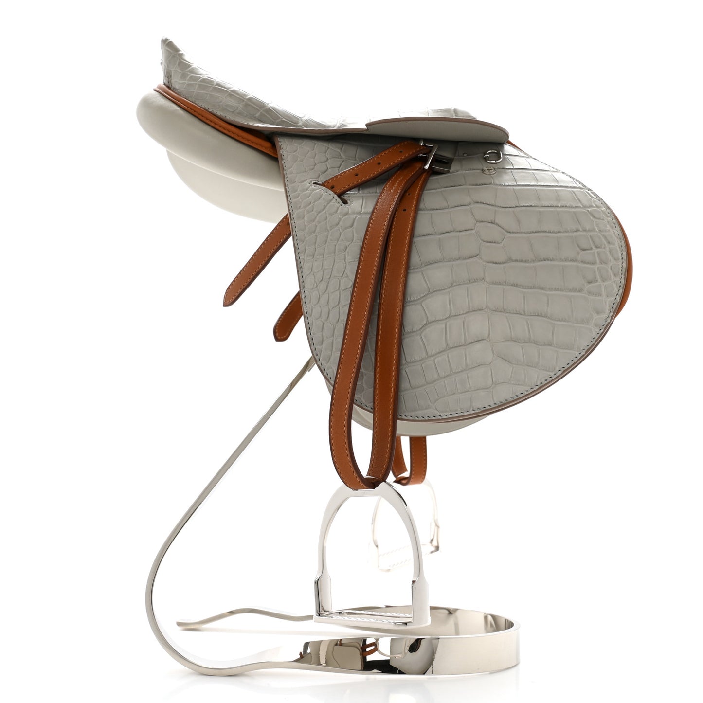 Matte Alligator Mini Steinkraus Saddle GRIS PERLE FAUVE