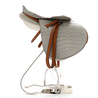 Hermes Matte Alligator Mini Steinkraus Saddle GRIS PERLE FAUVE 3 of 13