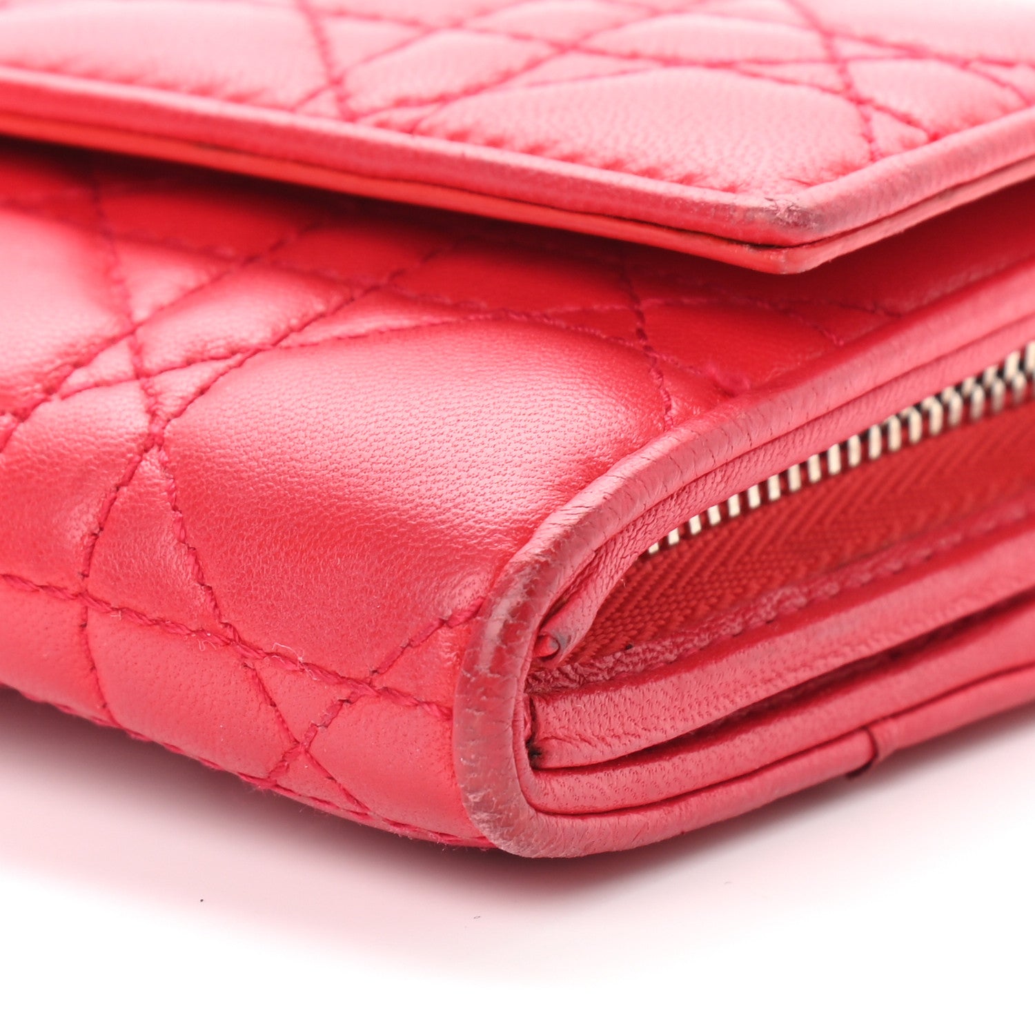 Christian Dior Lambskin Cannage Rendez-vous Chain Wallet Red 9 of 10