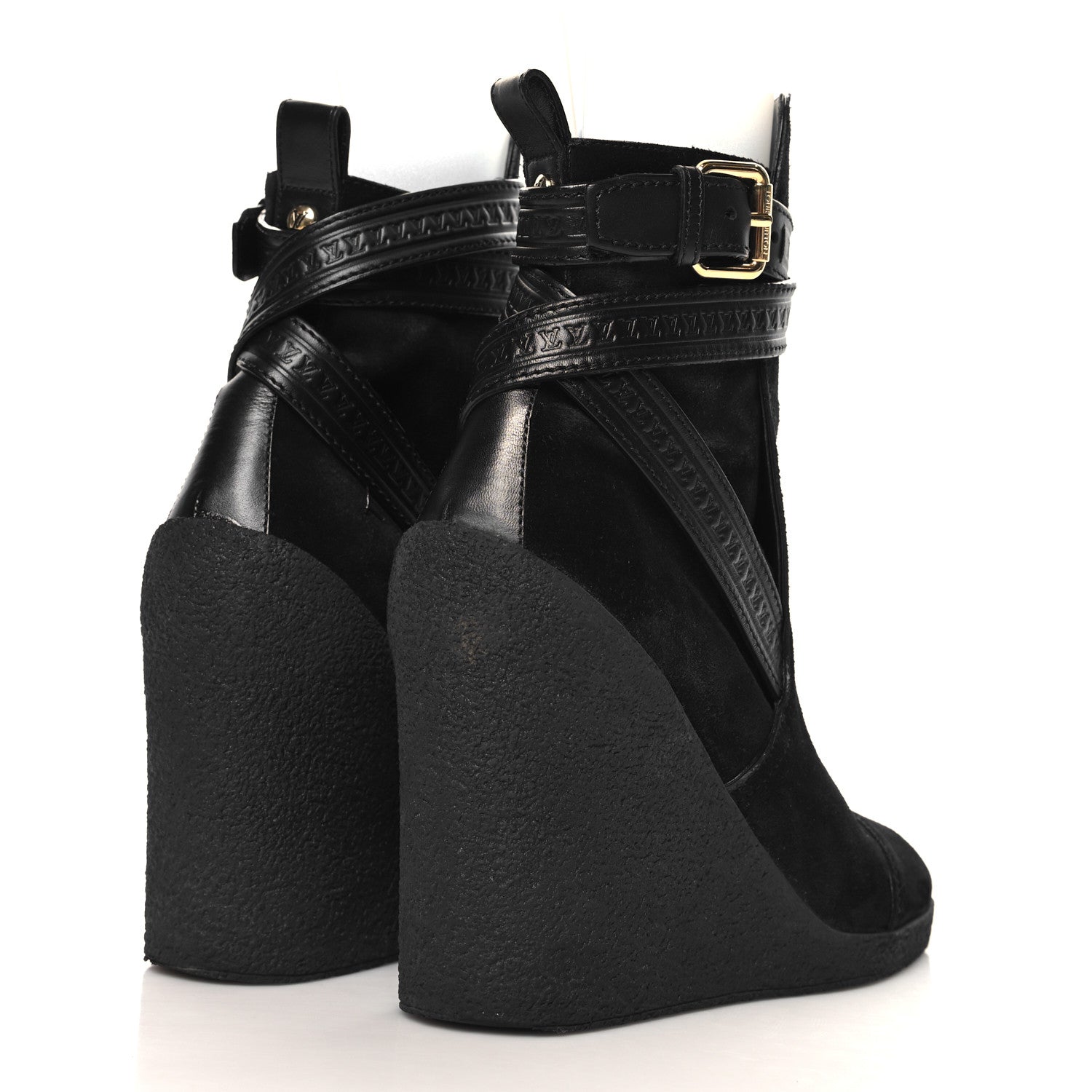 Louis Vuitton Suede Calfskin Crossroads Wedge Ankle Boots 36 Black 5 of 7