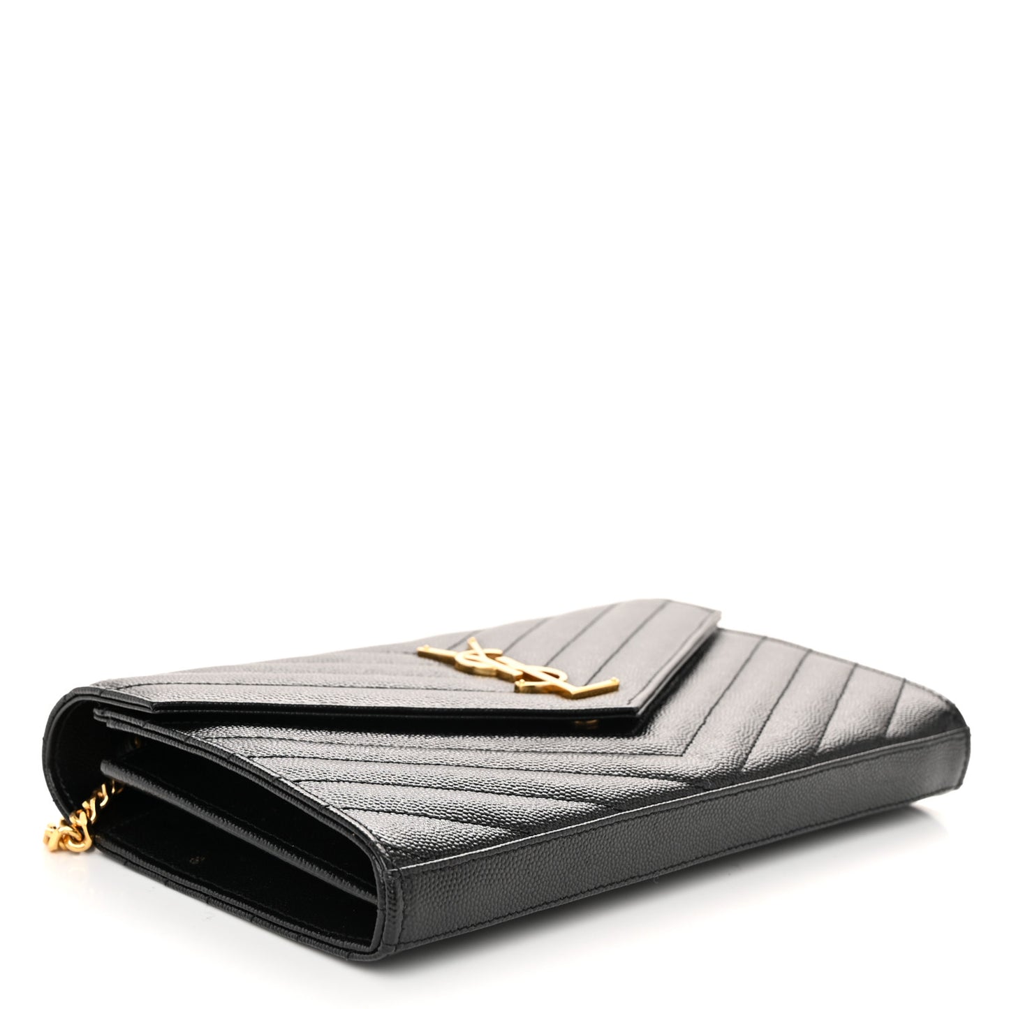 Grain De Poudre Matelasse Chevron Monogram Chain Wallet Black