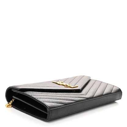 Saint Laurent Grain De Poudre Matelasse Chevron Monogram Chain Wallet Black 4 of 11