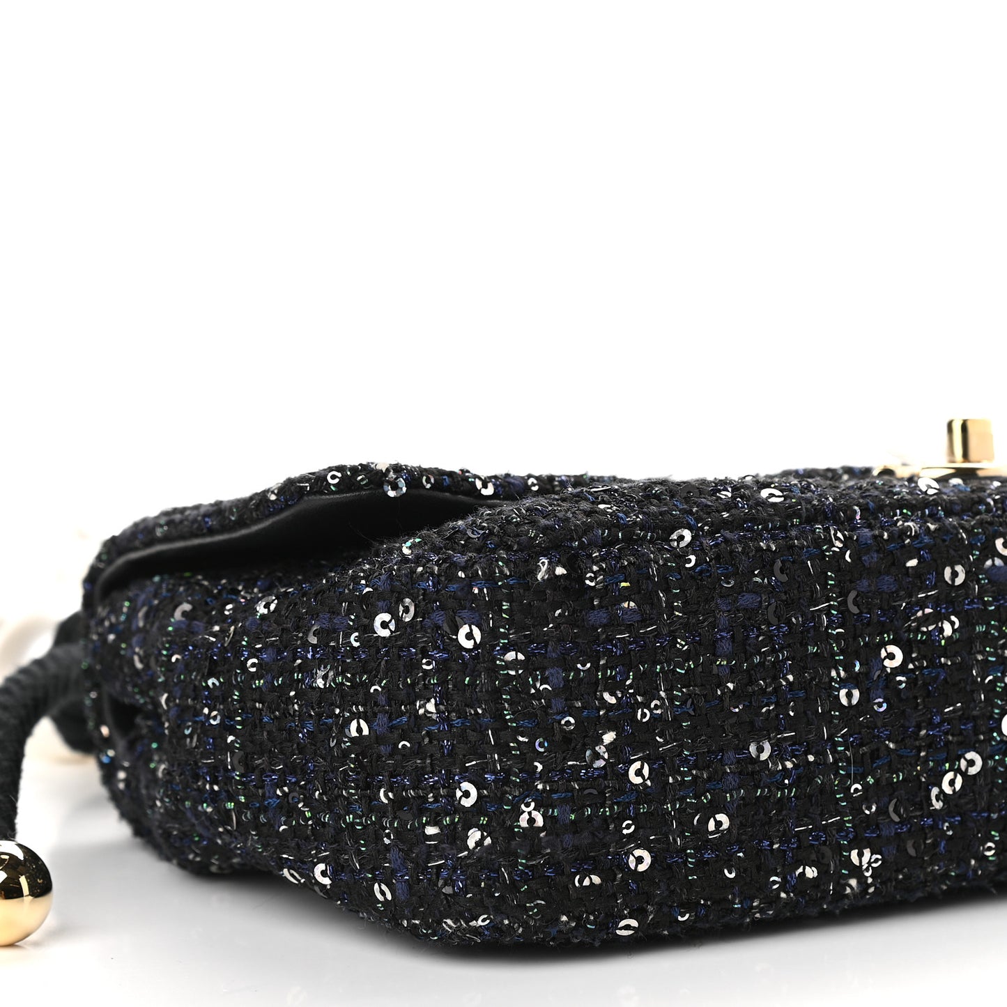 Tweed Medium Pearl Handle Flap Black Ecru