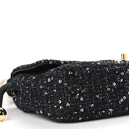 Chanel Tweed Medium Pearl Handle Flap Black Ecru 8 of 9