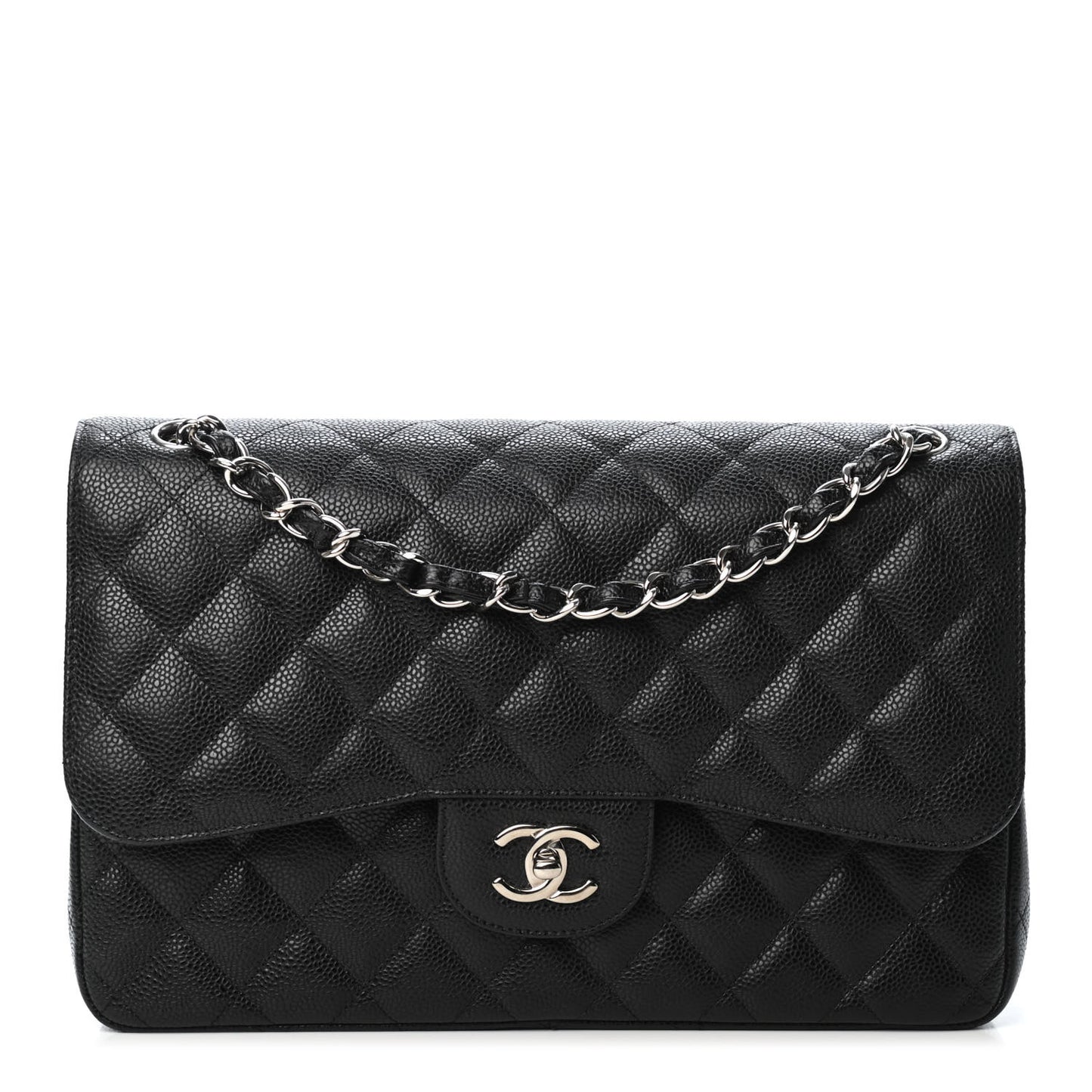 Caviar Quilted Jumbo Double Flap Black