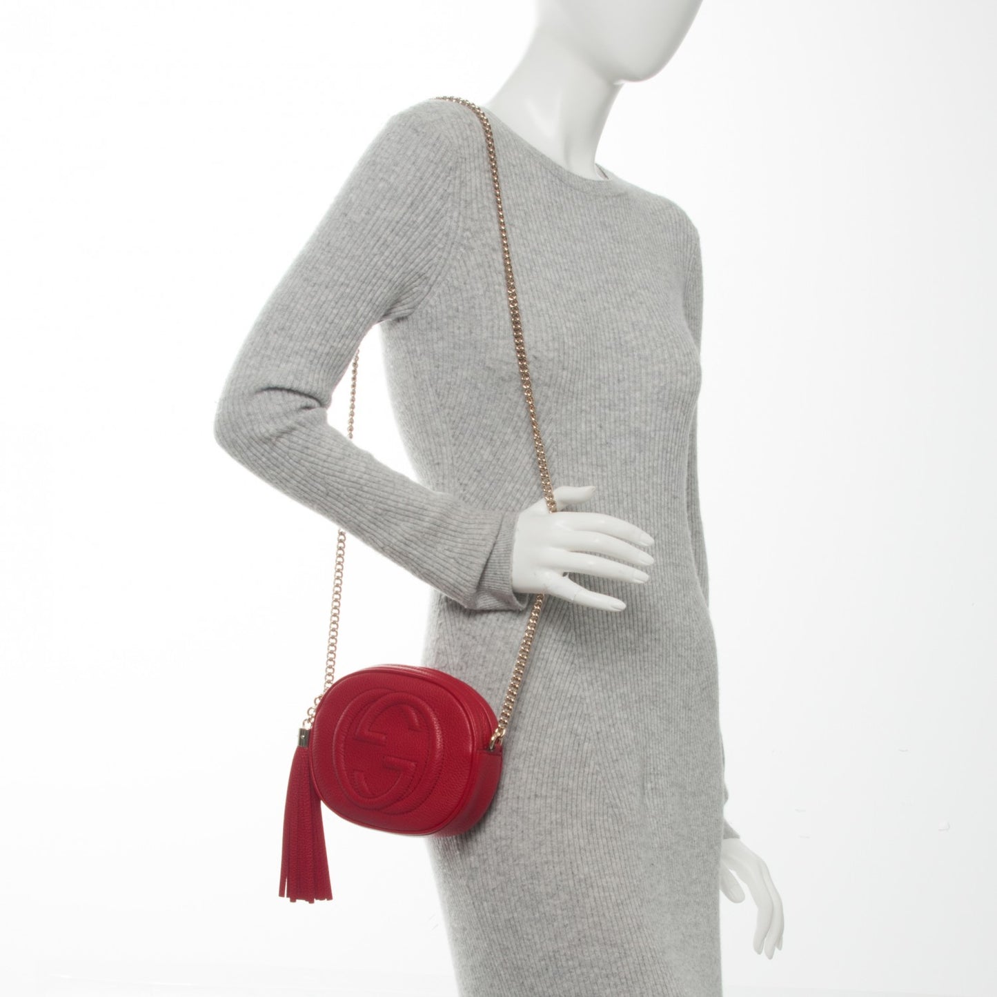 Pebbled Calfskin Mini Soho Chain Bag Tabasco Red
