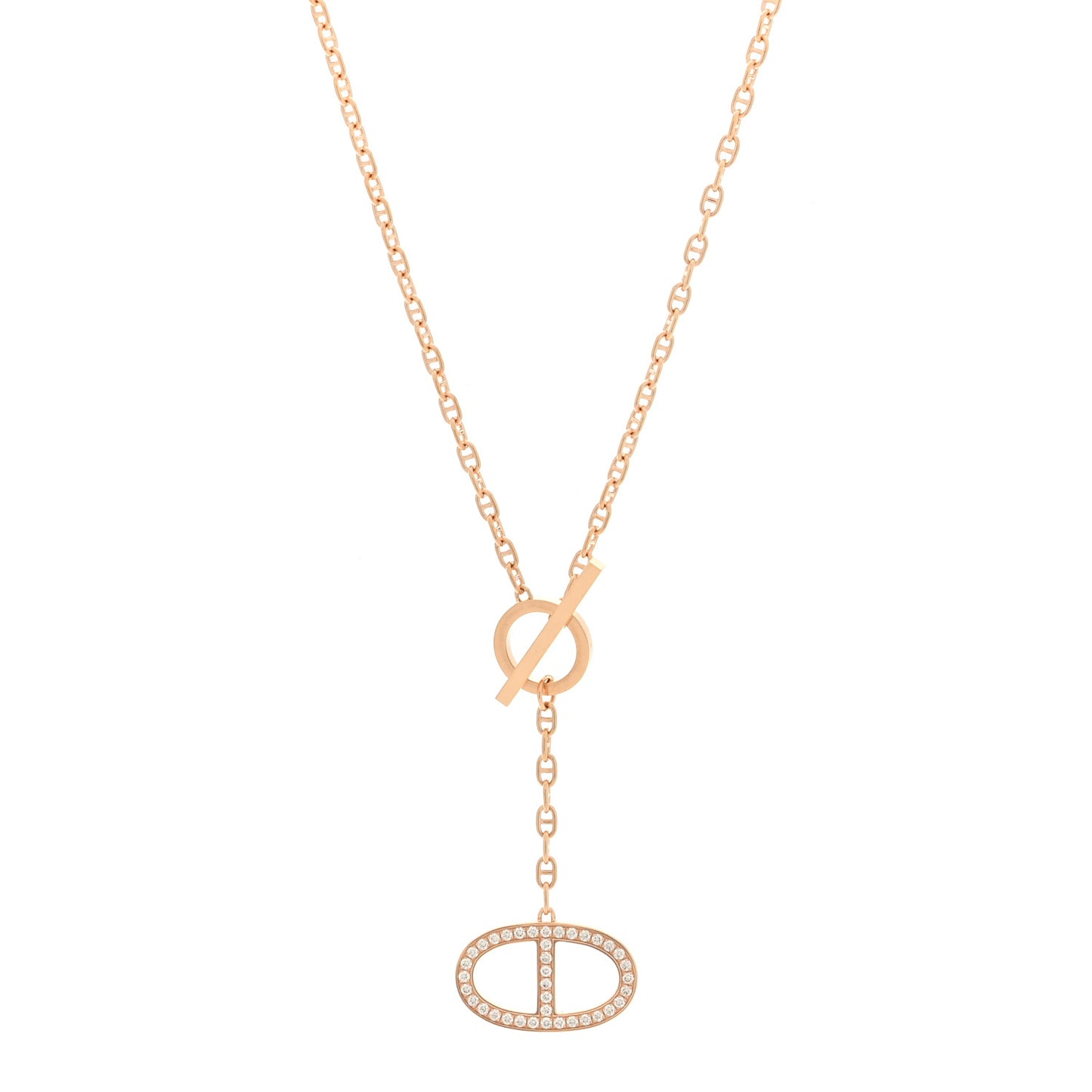 18K Rose Gold Diamond GM Chaine D'Ancre Contour Pendant Necklace ST