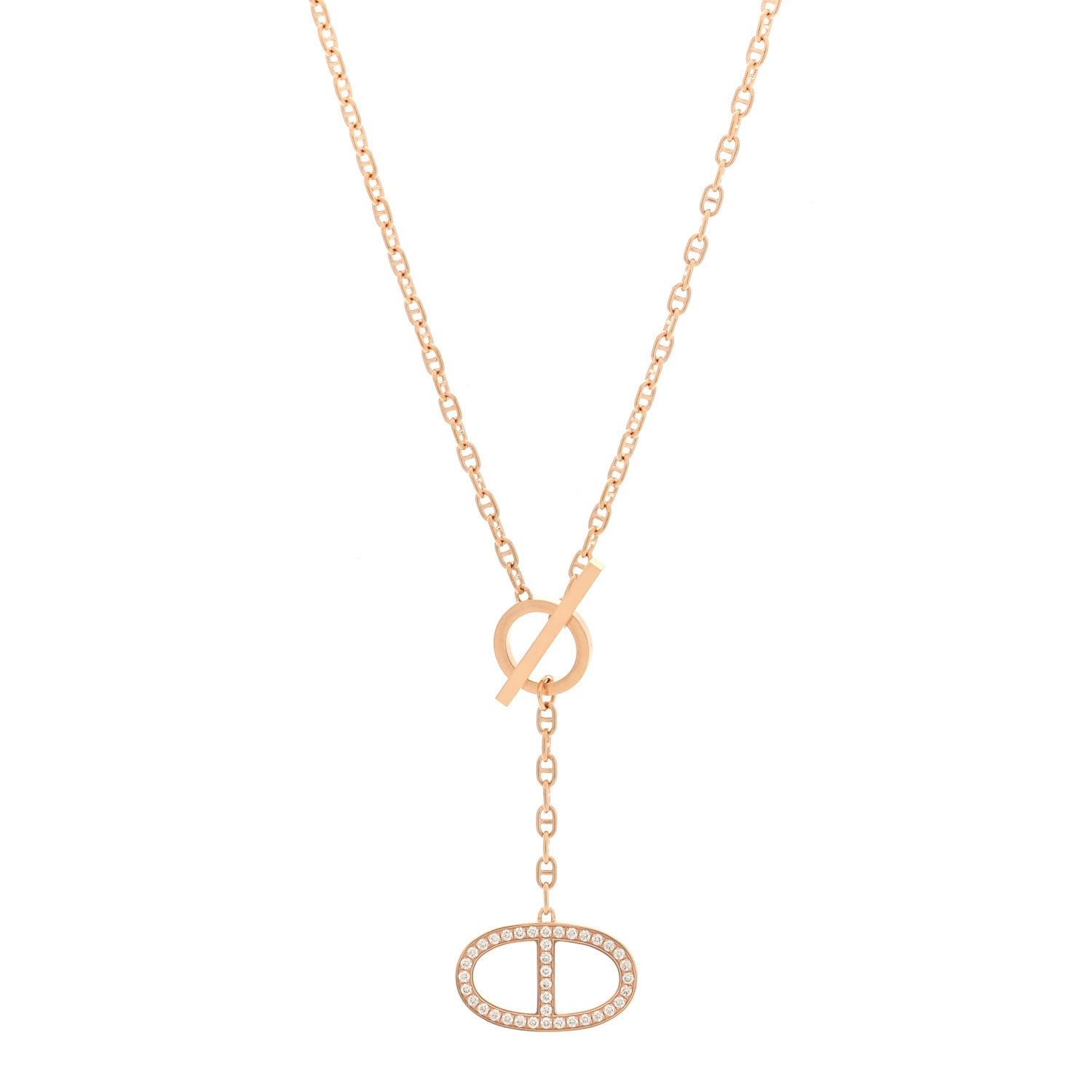 Hermes 18K Rose Gold Diamond GM Chaine D'Ancre Contour Pendant Necklace ST 1 of 5