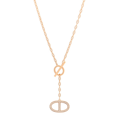 Hermes 18K Rose Gold Diamond GM Chaine D'Ancre Contour Pendant Necklace ST 1 of 5