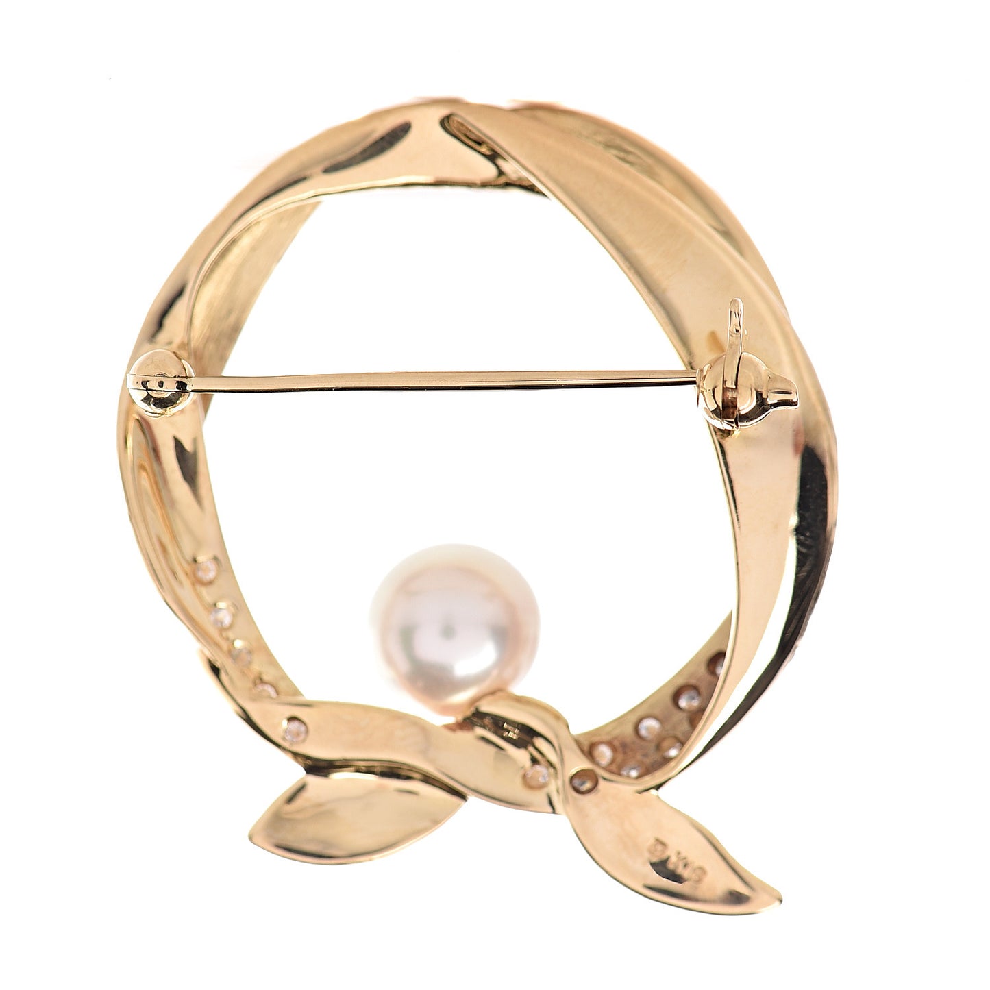 18K Yellow Gold Diamond Akoya Pearl 7.5-8mm Flower Brooch