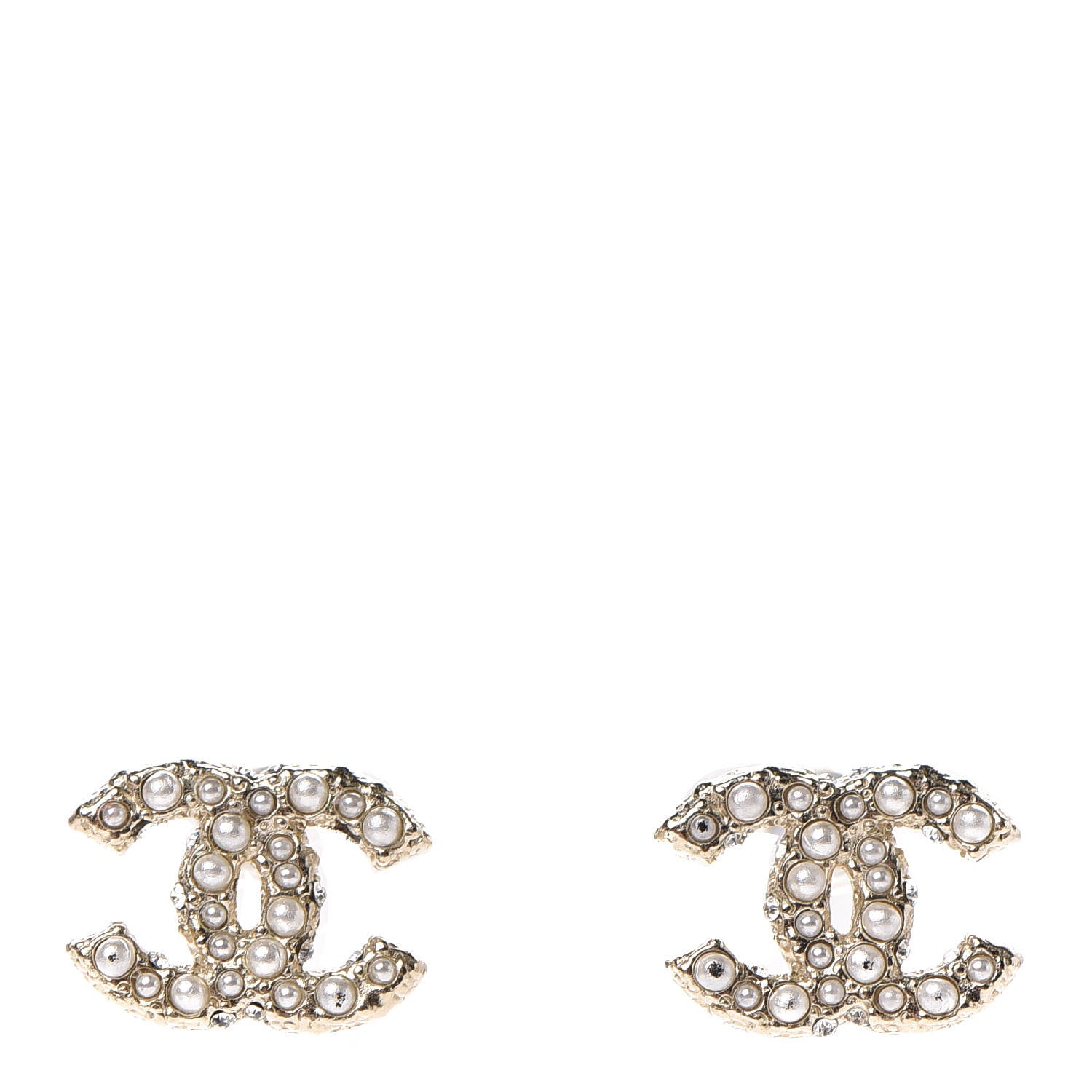 Chanel Pearl Crystal CC Earrings Light Gold 1 of 5