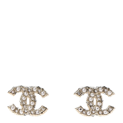 Chanel Pearl Crystal CC Earrings Light Gold 1 of 5