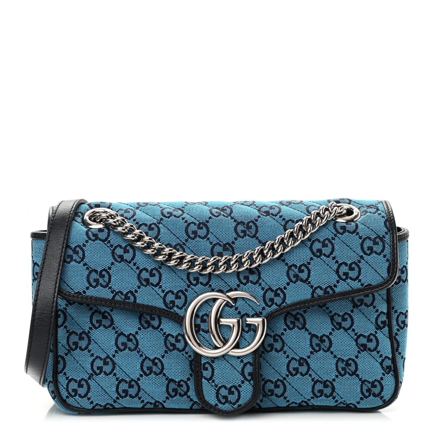 Gucci Monogram Multicolor Matelasse Diagonal Small GG Marmont Shoulder Bag Light Blue 1 of 10