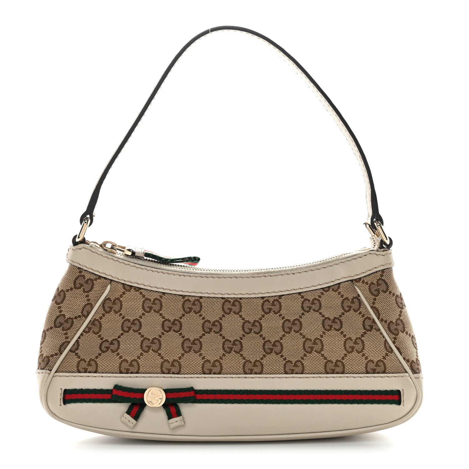 Gucci Guccissima Web Small Mayfair Bow Detail Shoulder Bag Beige Off White 1 of 13