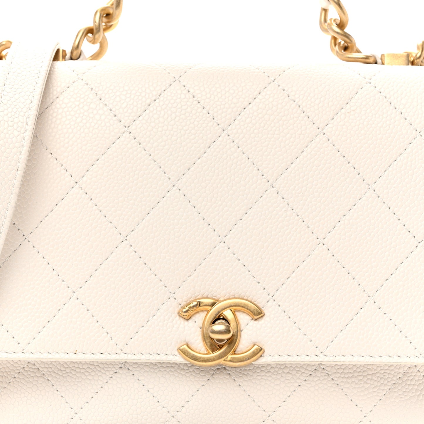 Grained Calfskin Small Stitched Flap White