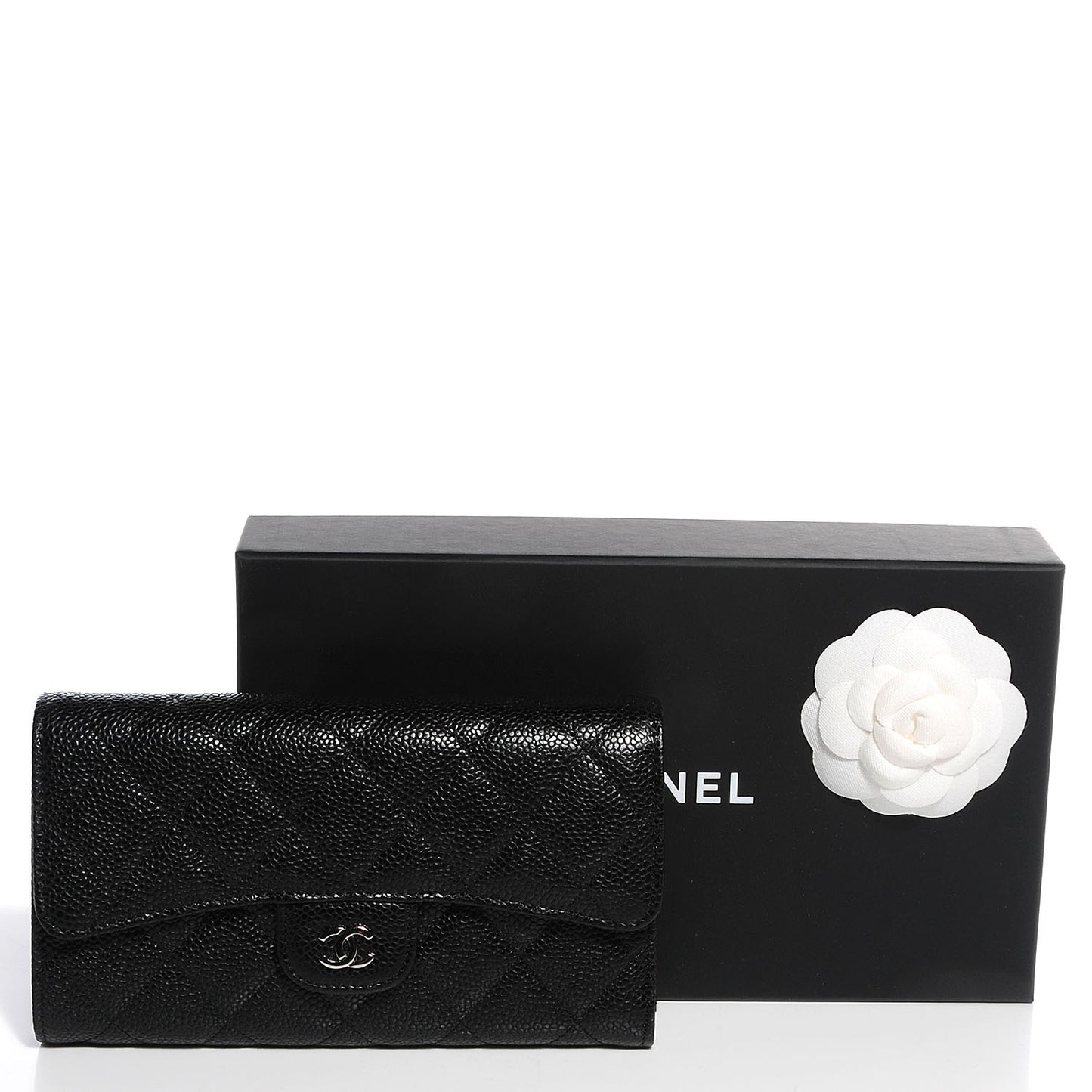 Caviar Quilted Large Flap Wallet Black