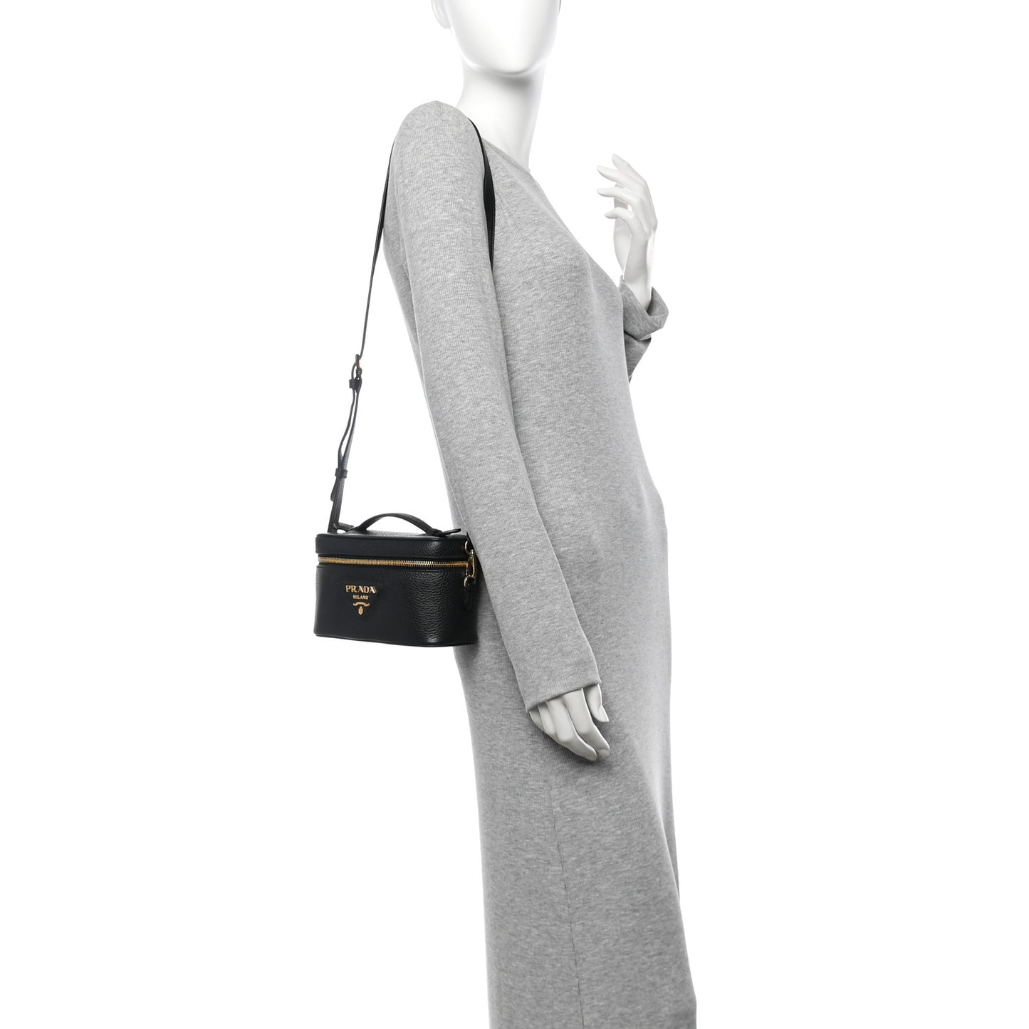 Vitello Daino Mini Vanity Top Handle Bag Black