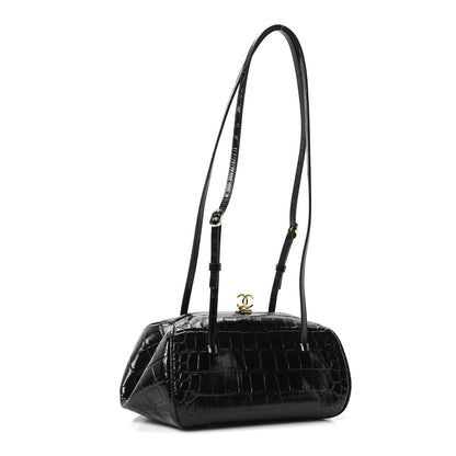 Chanel Calfskin Crocodile Embossed Pretty CC Clutch With Strap Black 3 of 10