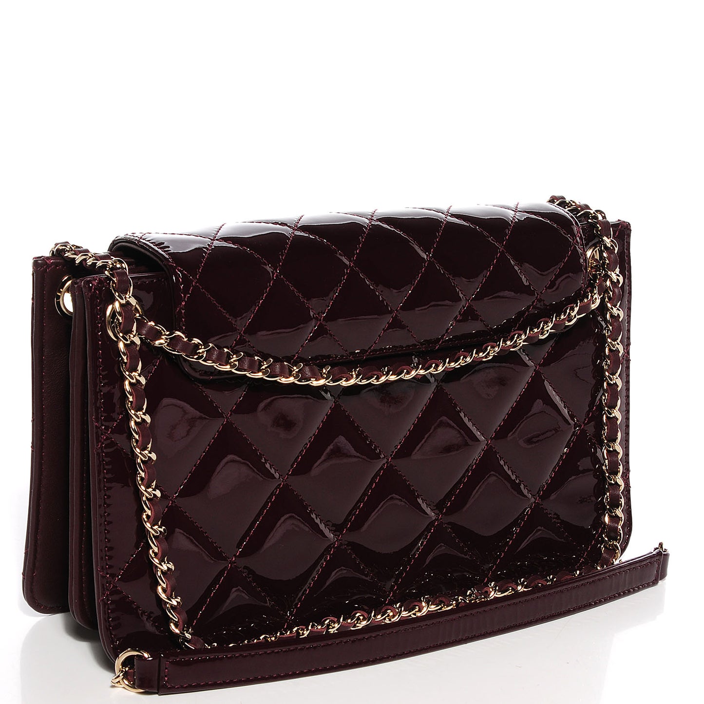 Patent Quilted Golden Class Wallet on Chain WOC Burgundy
