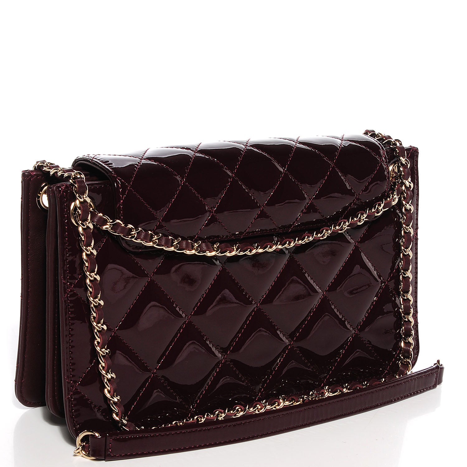 Chanel Patent Quilted Golden Class Wallet on Chain WOC Burgundy 3 of 9