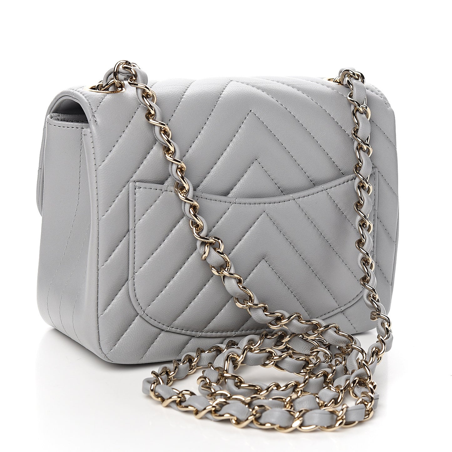 Lambskin Chevron Quilted Mini Square Flap Grey