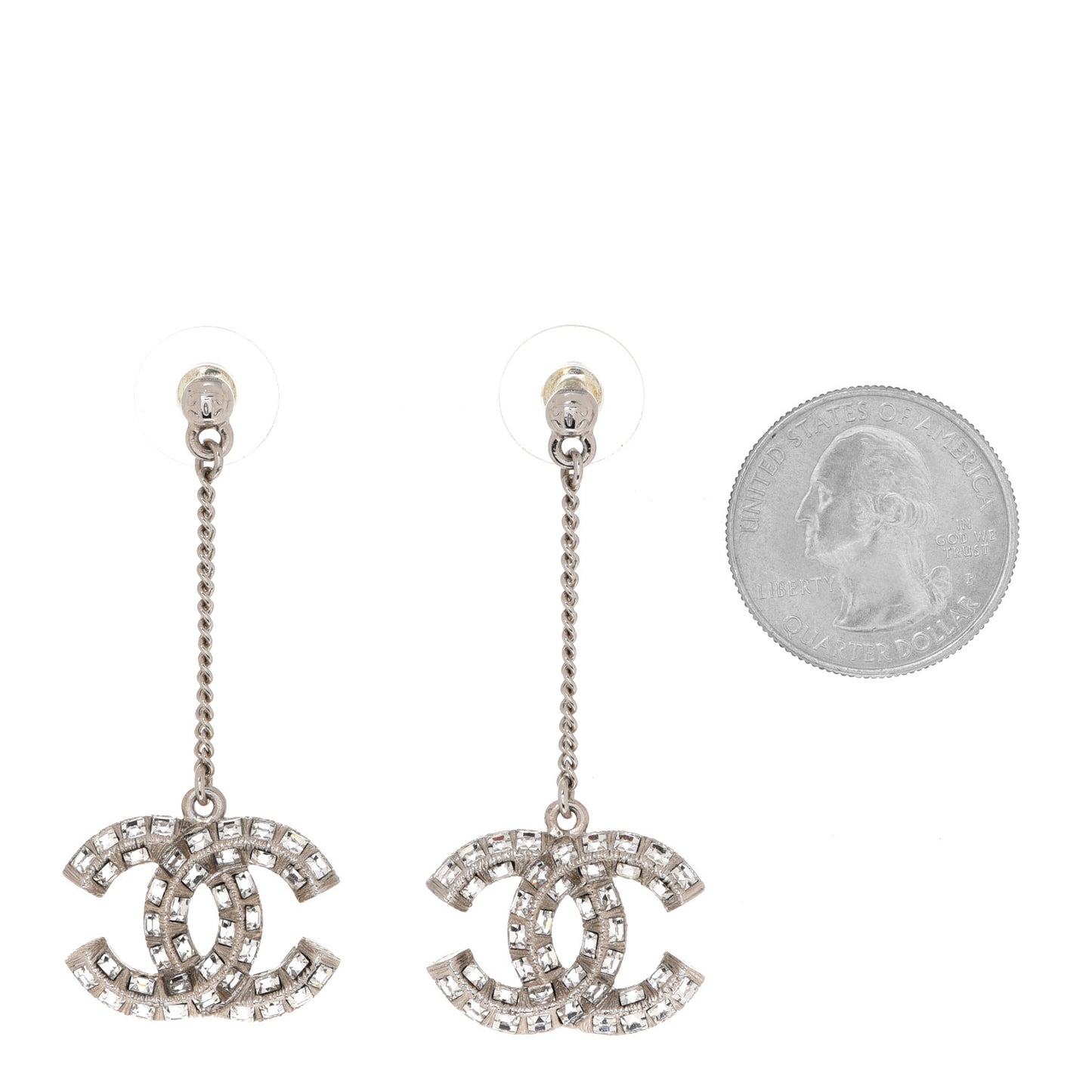 Baguette Crystal CC Drop Earrings Silver