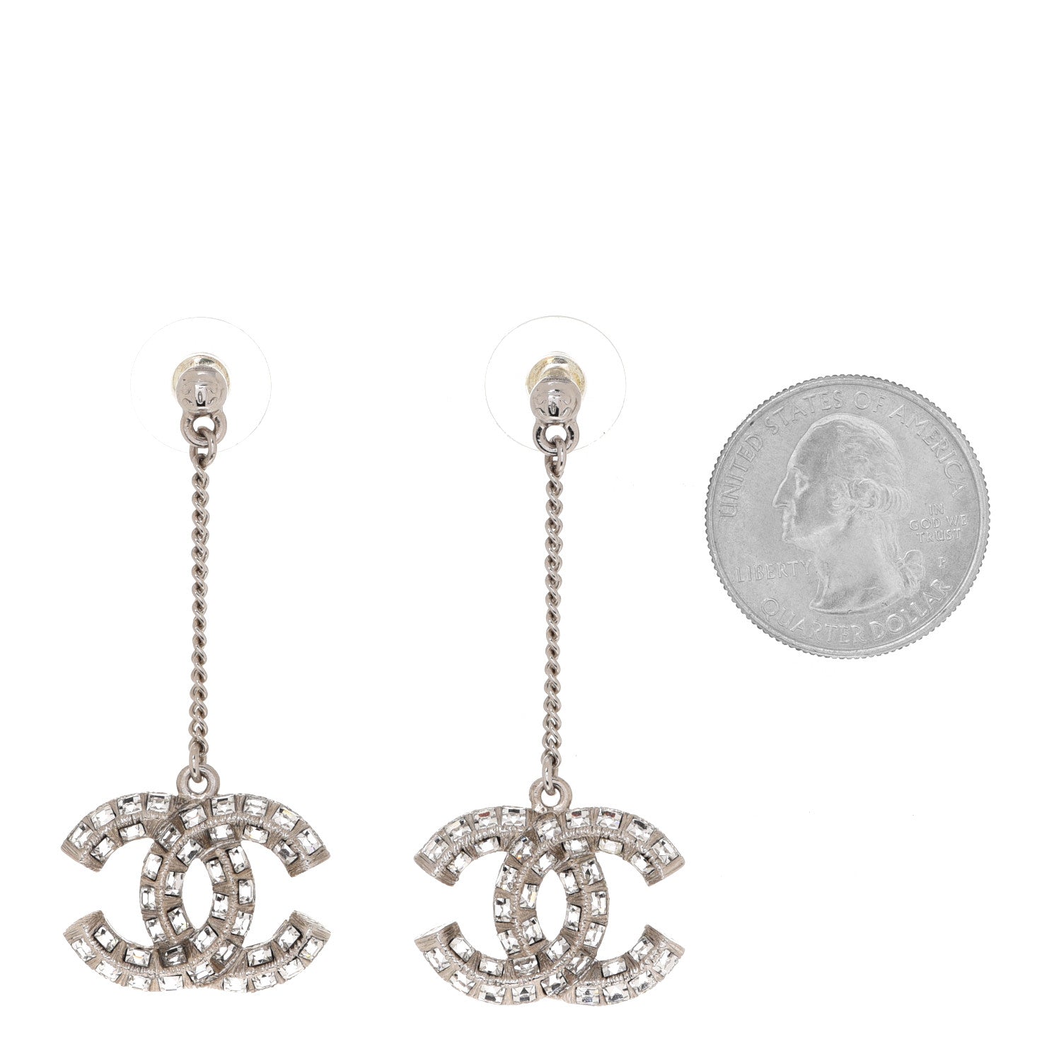 Chanel Baguette Crystal CC Drop Earrings Silver 2 of 4
