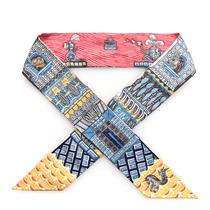 Hermes Silk Super Silk Quest Twilly Bleu Beige Dore Brun 1 of 5