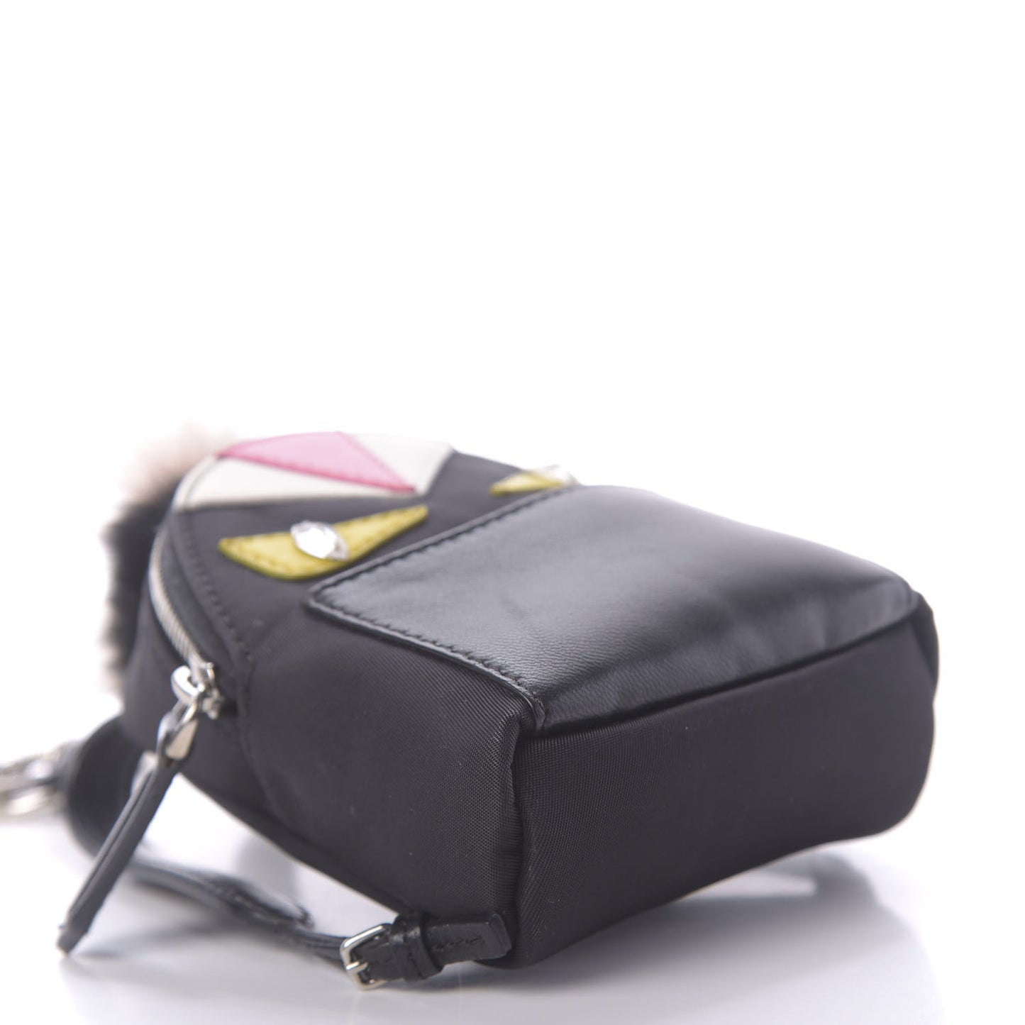 Nylon Shiny Nappa Nutria Fox Fur Monster Eyes Mini Backpack Charm Black Multicolor