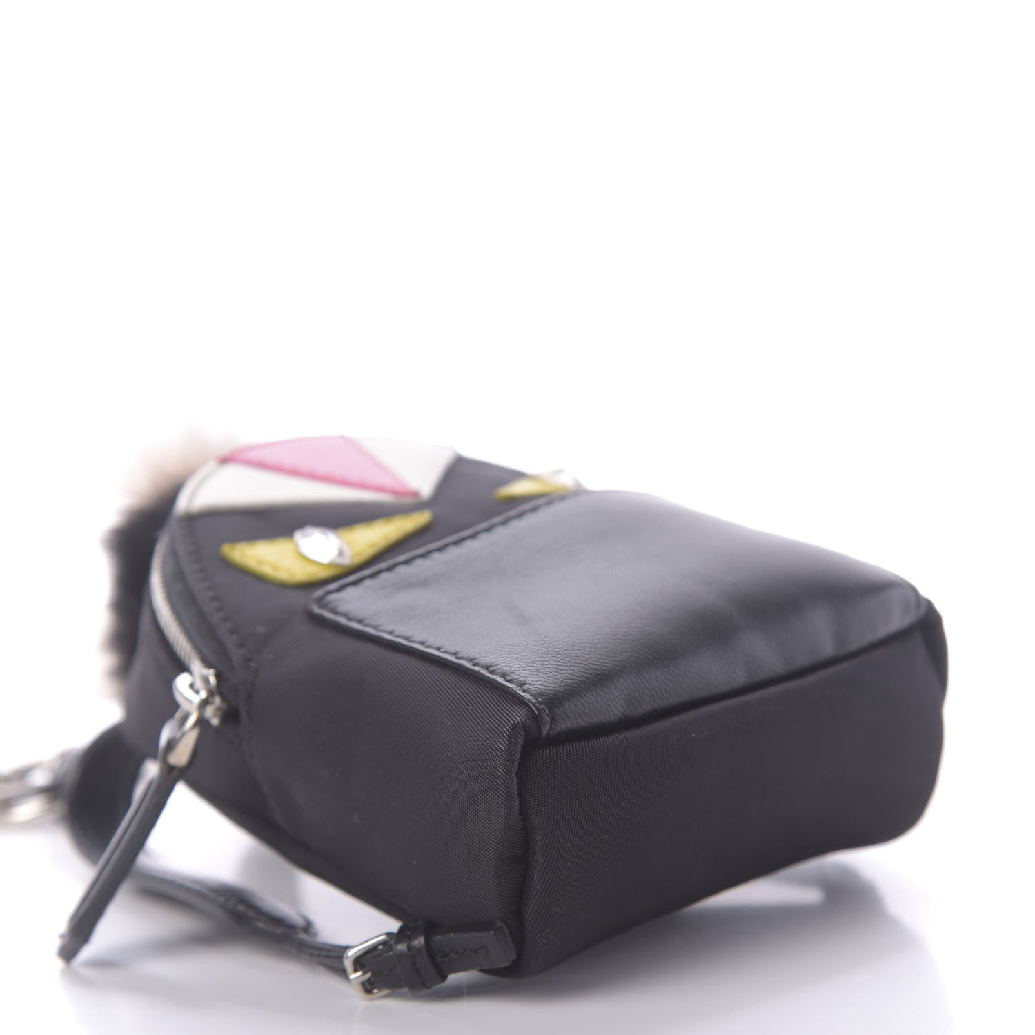 Fendi Nylon Shiny Nappa Nutria Fox Fur Monster Eyes Mini Backpack Charm Black Multicolor 5 of 9