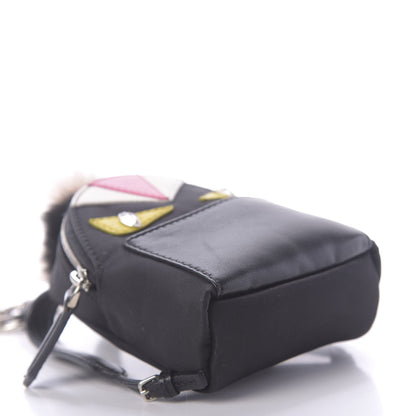 Fendi Nylon Shiny Nappa Nutria Fox Fur Monster Eyes Mini Backpack Charm Black Multicolor 5 of 9