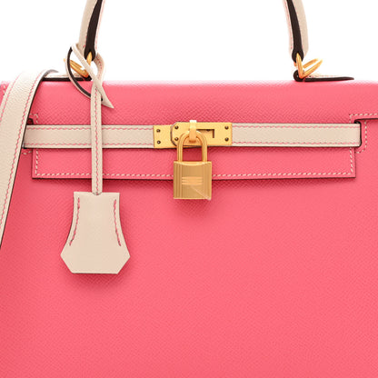 Hermes Epsom Bi-Color Horseshoe Kelly Sellier 25 Rose Azalee Craie 8 of 11
