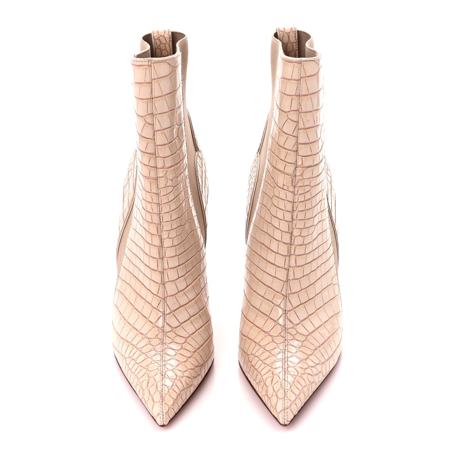 Christian Louboutin Calfskin Crocodile Embossed Chelsea Chick 100 Stiletto Boots 39 Leche 2 of 8