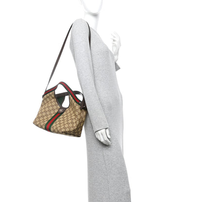 Gucci Monogram Web Small Giglio Tote Beige Dark Brown 2 of 11