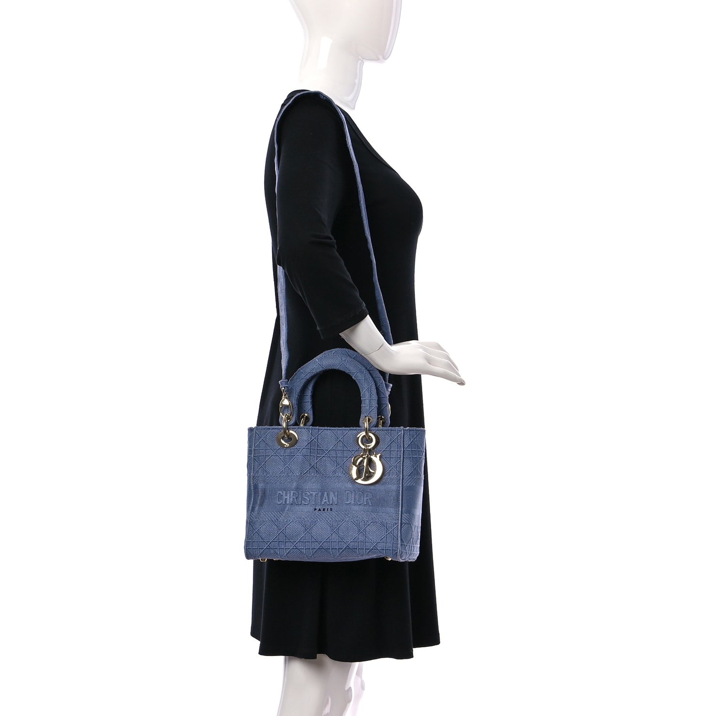 Canvas Embroidered Cannage Medium Lady D-Lite Blue