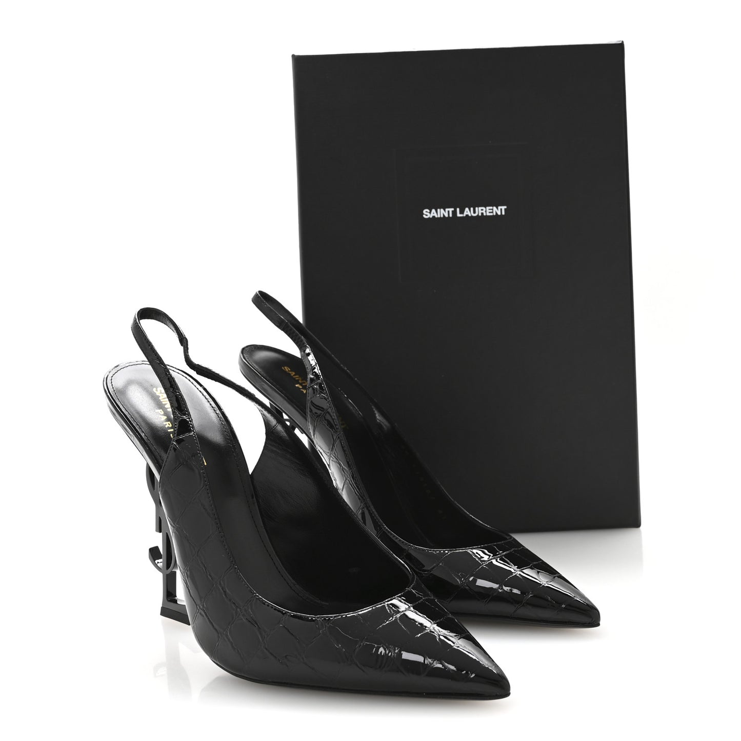 Patent Crocodile Embossed Opyum 110 Slingback Pumps 41 Black