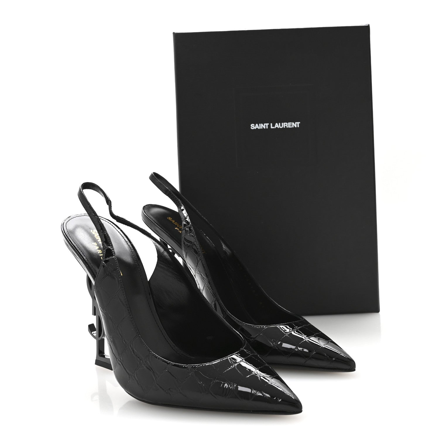 Saint Laurent Patent Crocodile Embossed Opyum 110 Slingback Pumps 41 Black 9 of 9